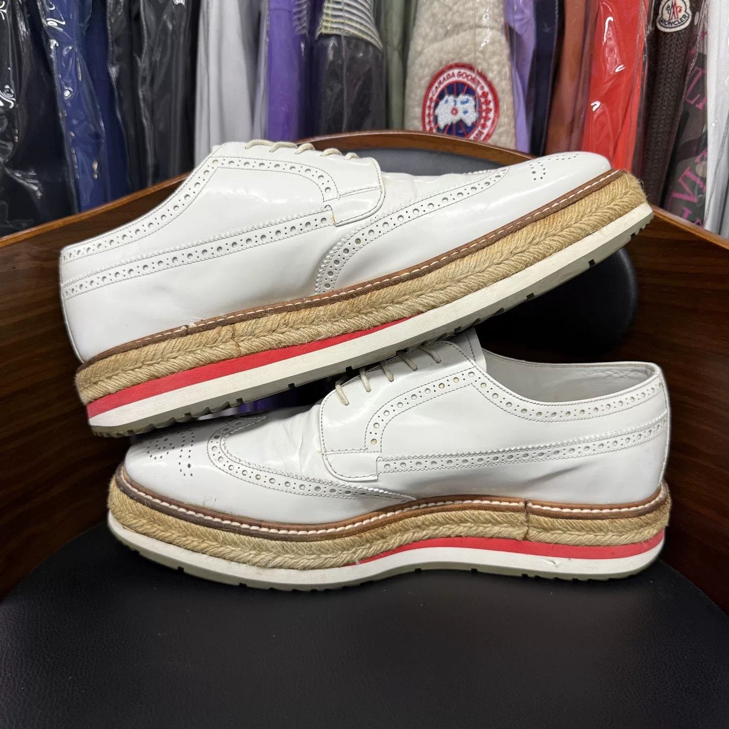 Prada Prada White Brogue Platform Derby Shoes Size US 10 / EU 43 - 7 Thumbnail
