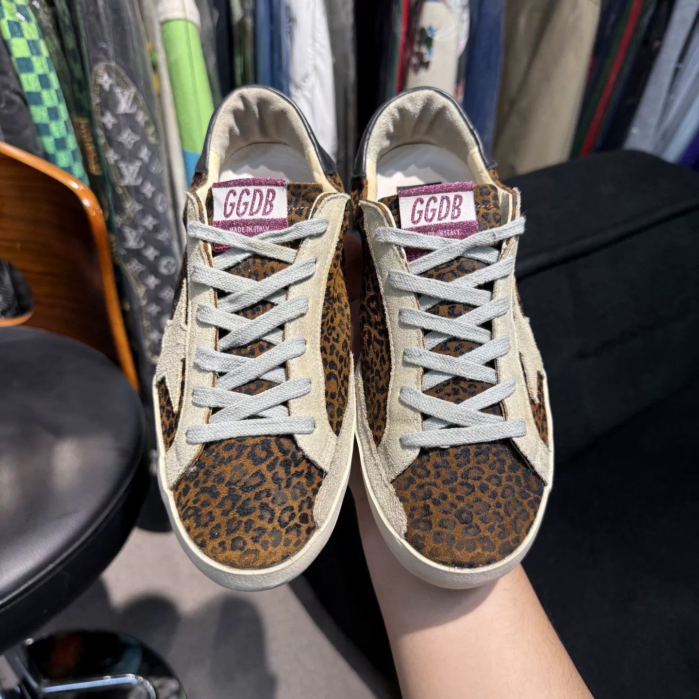 Golden Goose GGDB Leopard Leather Distressed Sneakers Size US 7 / IT 37 - 5 Thumbnail