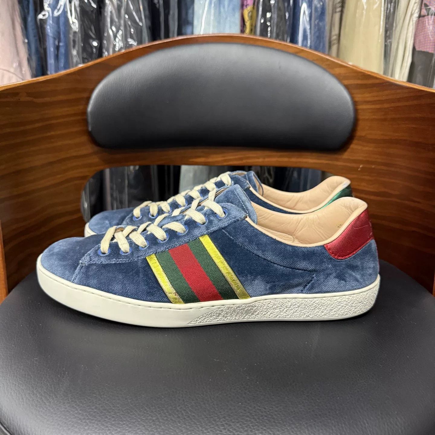 Gucci Gucci Velvet Blue ACE Sneakers Size US 8 / EU 41 - 6 Thumbnail