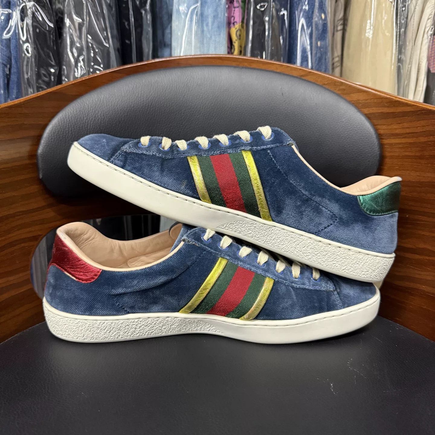 Gucci Gucci Velvet Blue ACE Sneakers Size US 8 / EU 41 - 7 Thumbnail