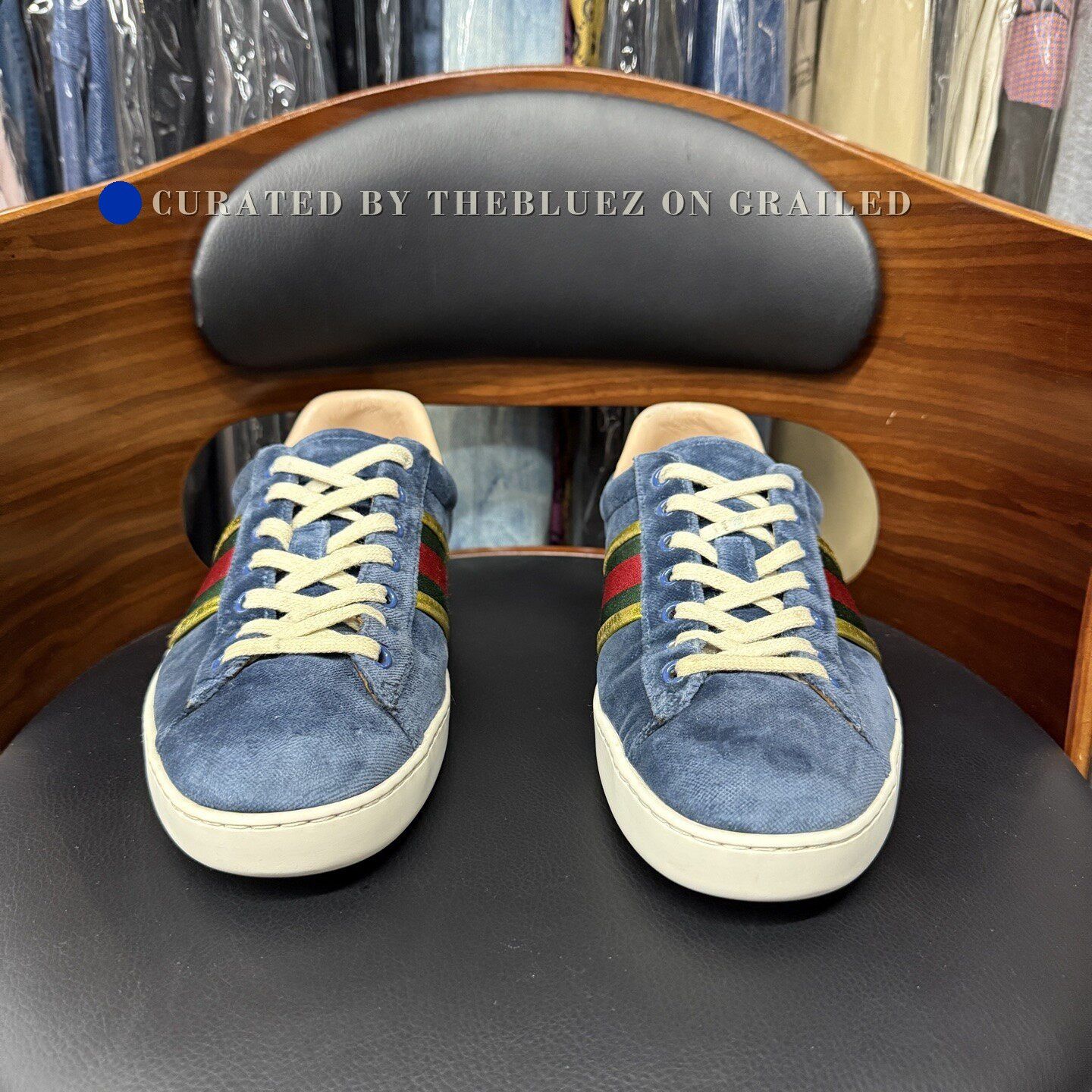 Gucci Gucci Velvet Blue ACE Sneakers Size US 8 / EU 41 - 2 Thumbnail