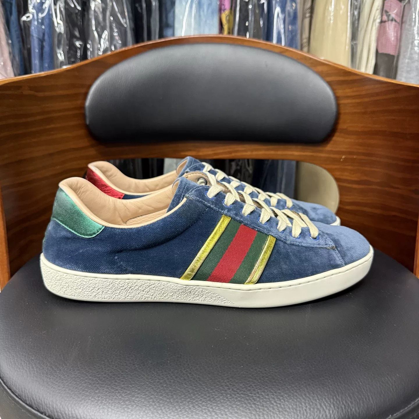 Gucci Gucci Velvet Blue ACE Sneakers Size US 8 / EU 41 - 4 Thumbnail