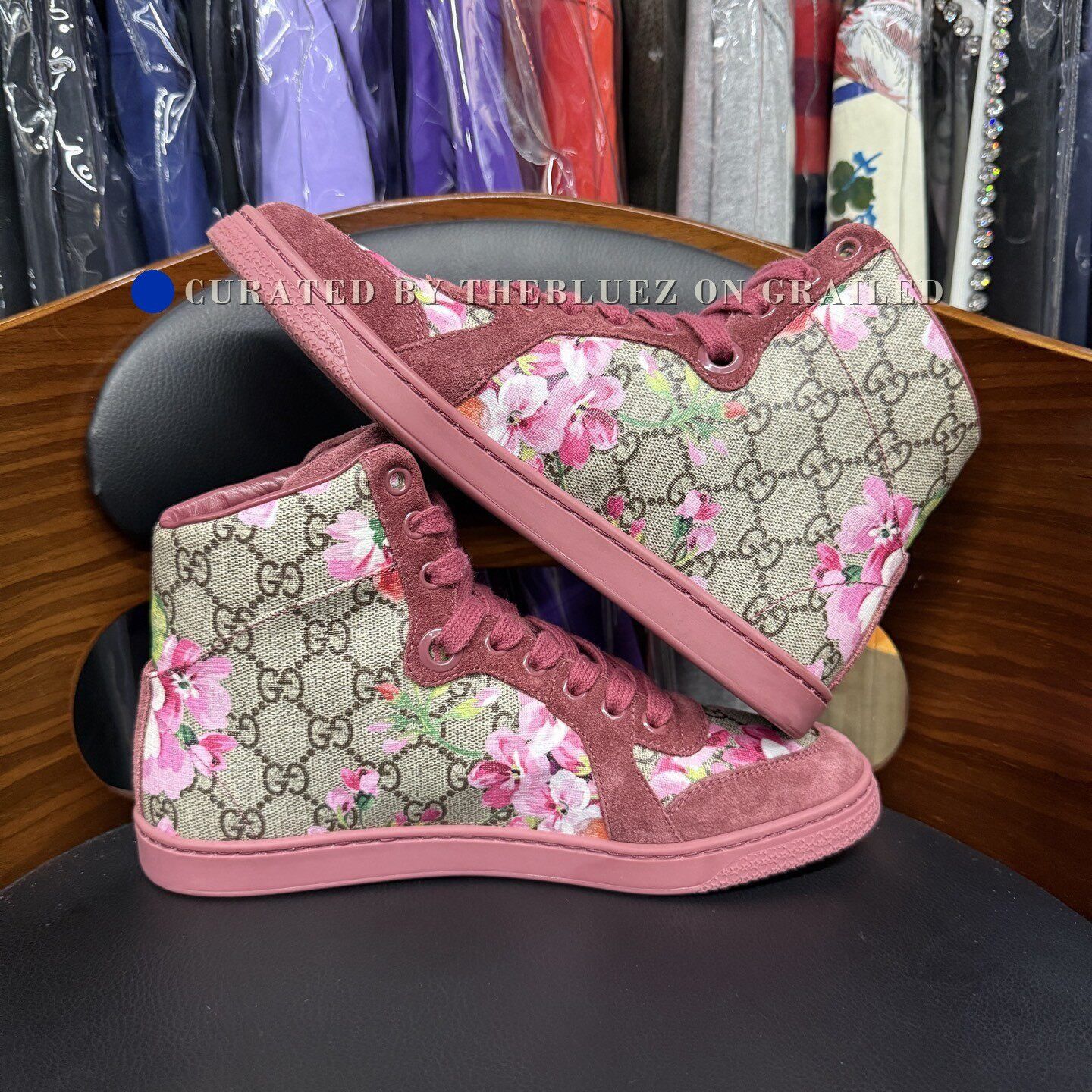 Gucci Gucci Classic Floral Red High-Top Sneakers Size US 5 / IT 35 - 7 Thumbnail
