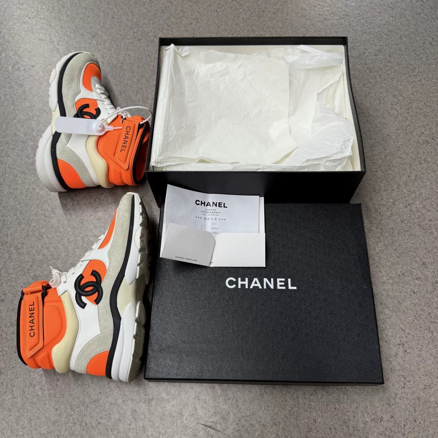 Chanel Chanel White Orange Lace-Up Sneakers Size US 6.5 / IT 36.5 - 9 Thumbnail