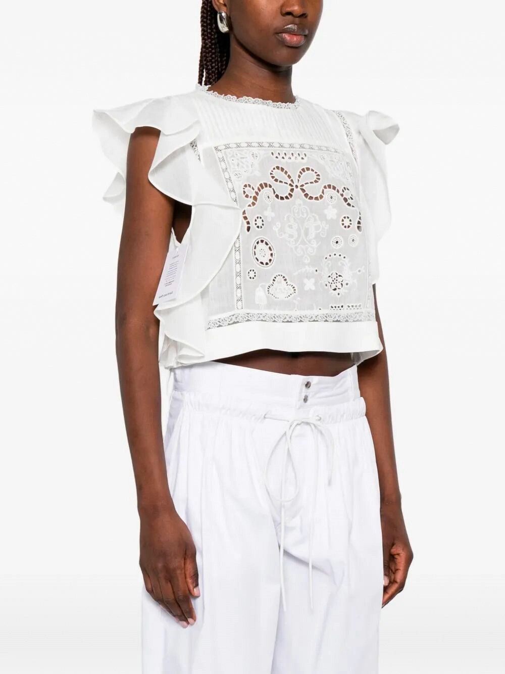 Self-Portrait Ramie Lace Frill Top Size XS / US 0-2 / IT 36-38 - 4 Thumbnail