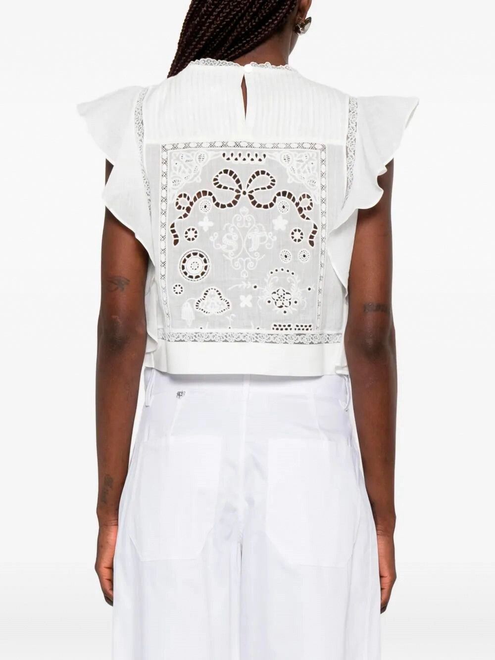Self-Portrait Ramie Lace Frill Top Size S / US 4 / IT 40 - 5 Thumbnail