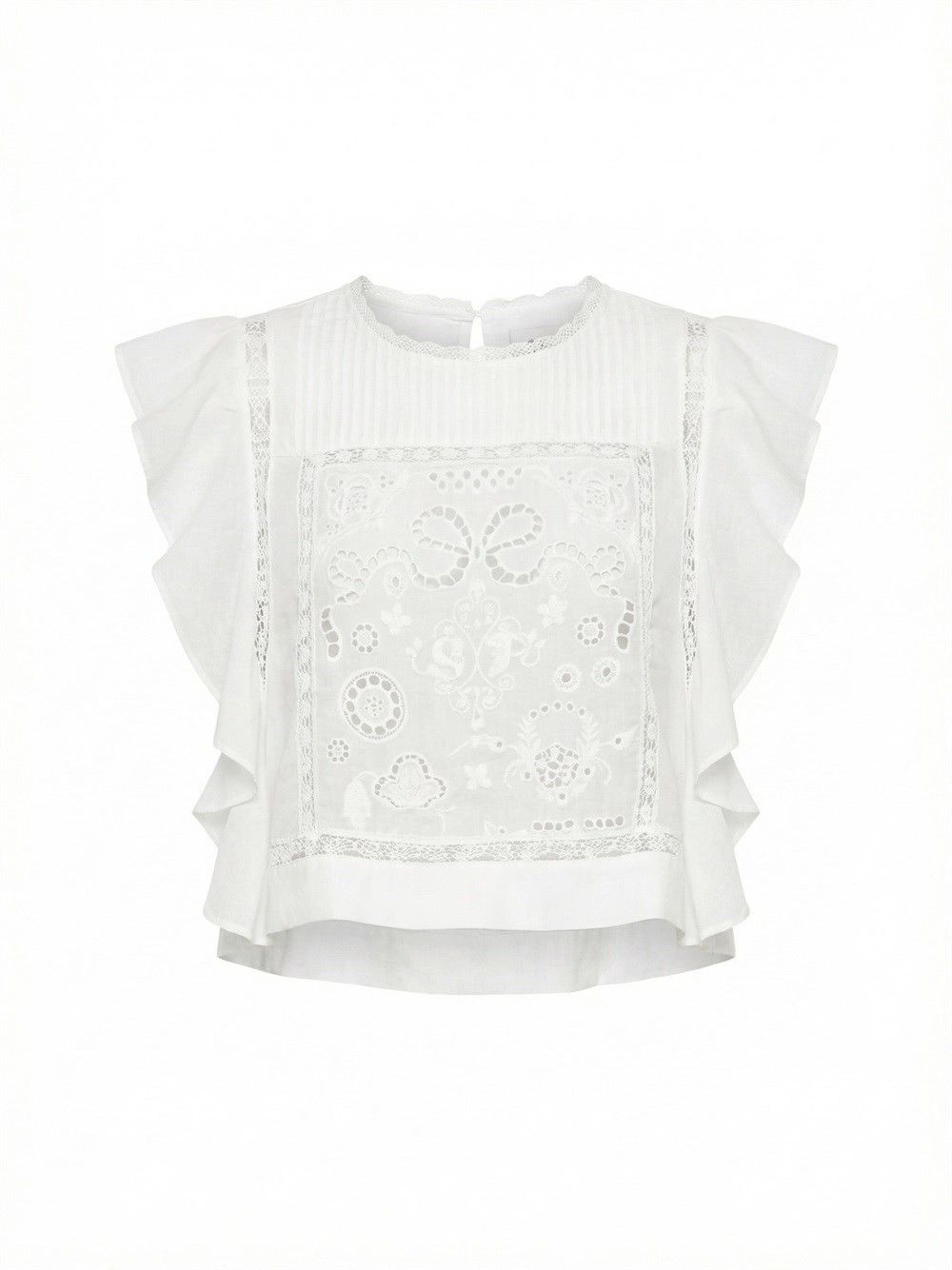 Self-Portrait Ramie Lace Frill Top Size S / US 4 / IT 40 - 2 Thumbnail