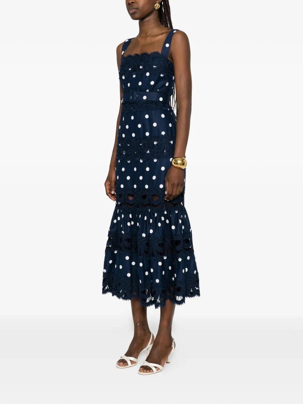 Self-Portrait Polka Dot Linen Midi Dress Size M / US 6-8 / IT 42-44 - 4 Thumbnail