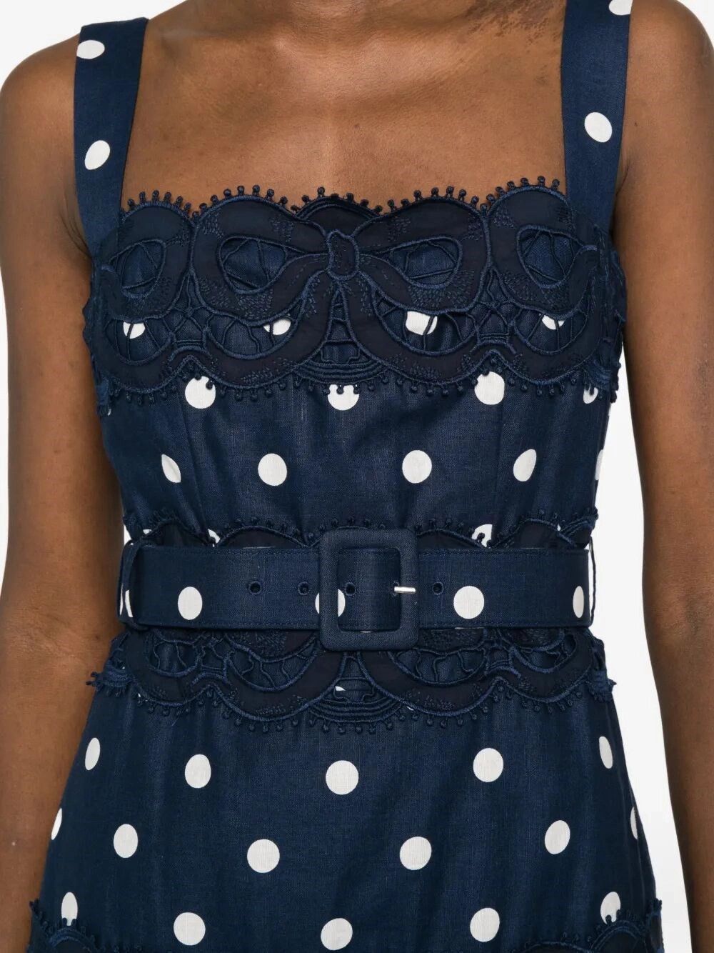 Self-Portrait Polka Dot Linen Midi Dress Size M / US 6-8 / IT 42-44 - 3 Thumbnail