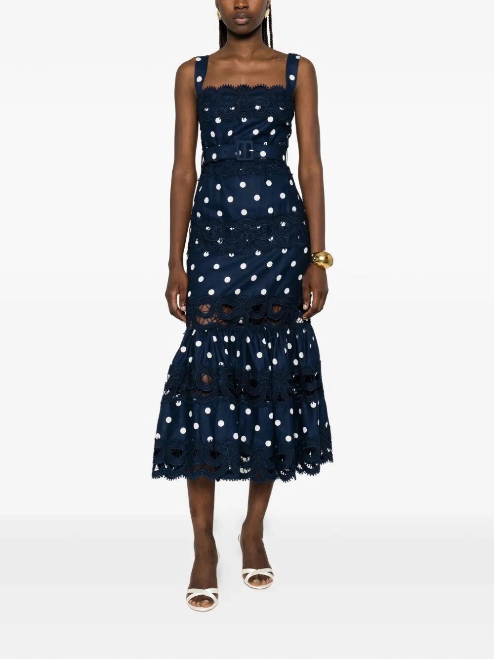 Self-Portrait Polka Dot Linen Midi Dress Size M / US 6-8 / IT 42-44 - 2 Thumbnail