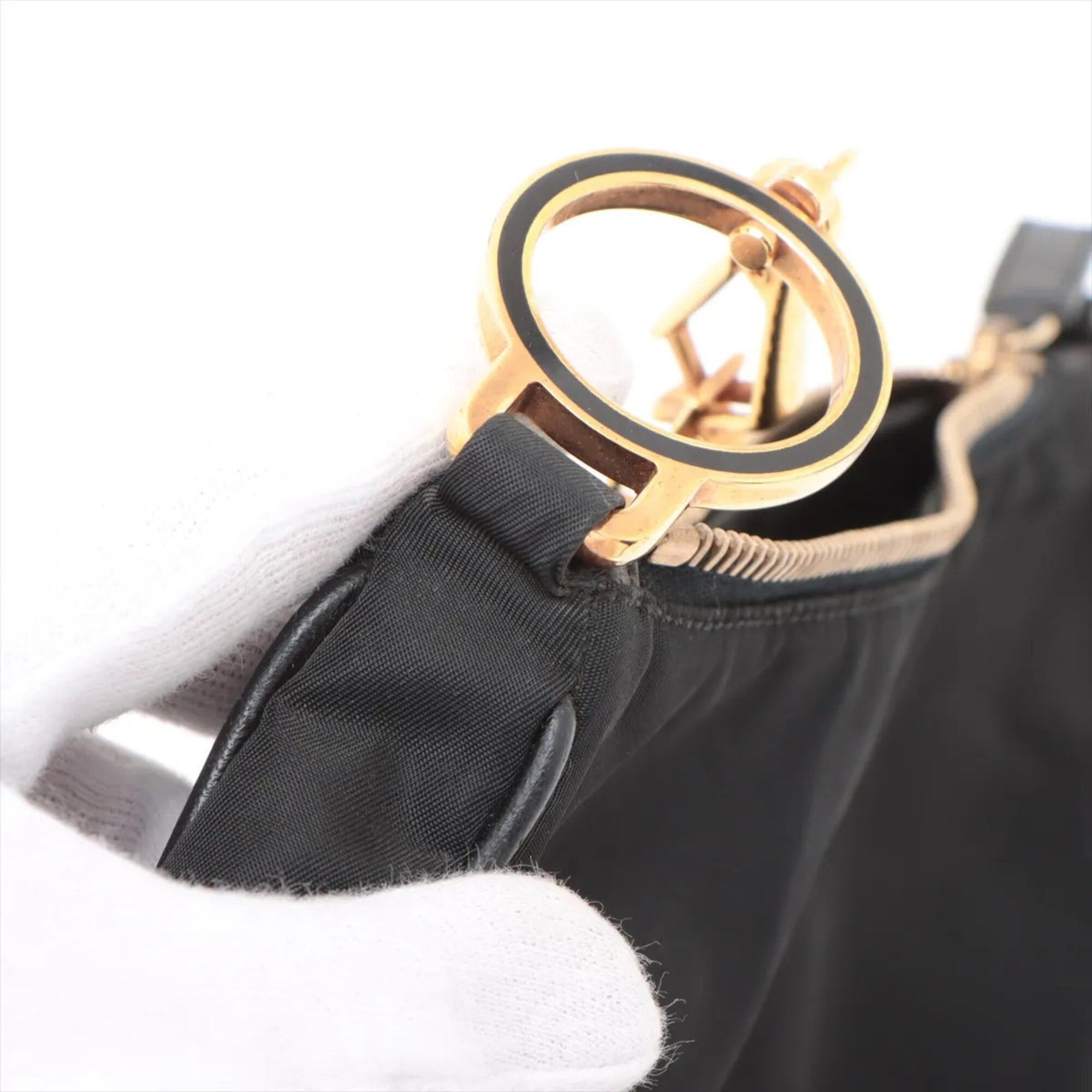 Prada Prada Tessuto Nylon Triangle Logo Leather Handbag Tote Bag Black Women's Size ONE SIZE - 12 Thumbnail