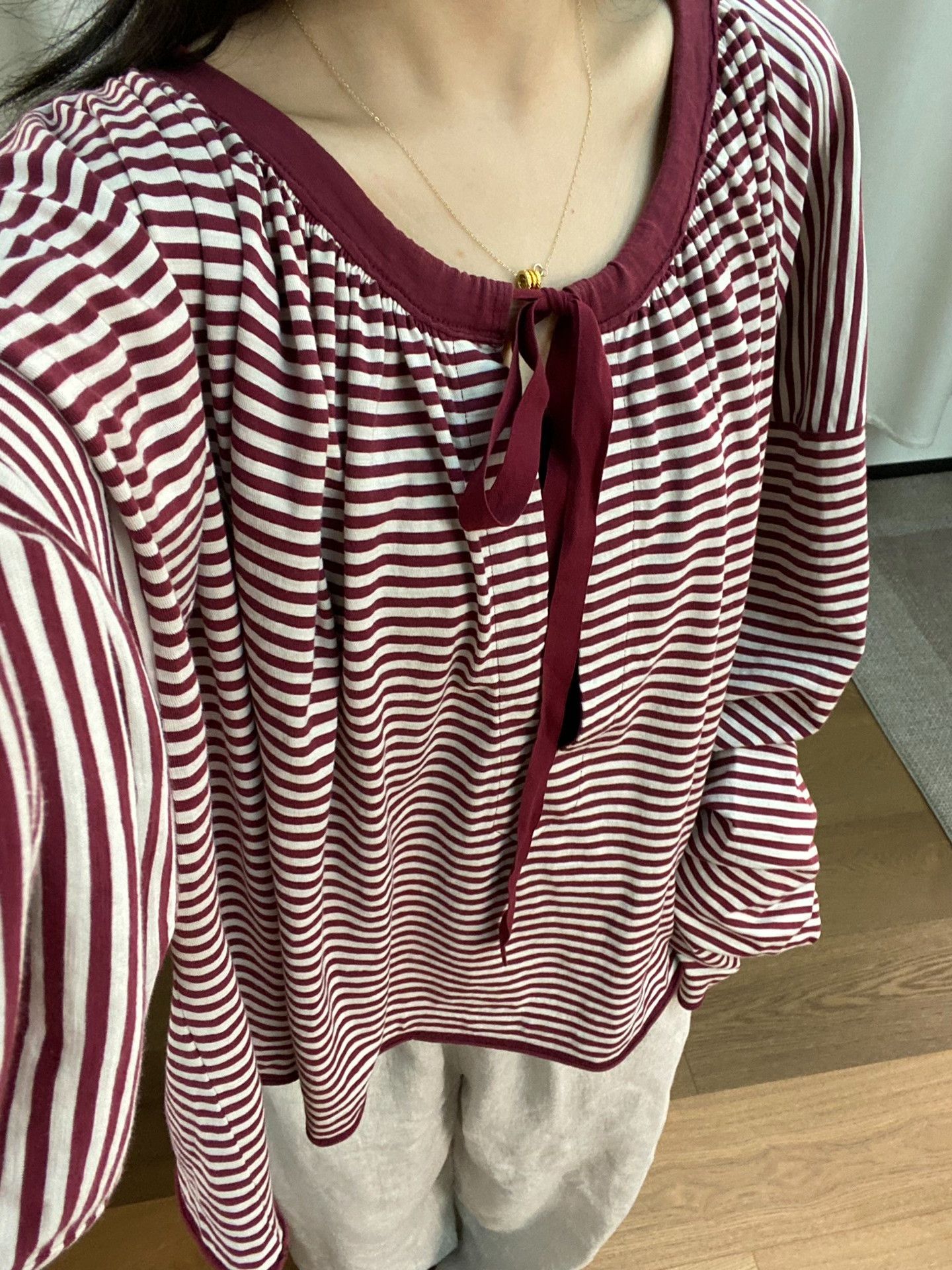 45rpm 45R Red Stripe Tie-Front Baby Doll Top Size M / US 6-8 / IT 42-44 - 8 Thumbnail