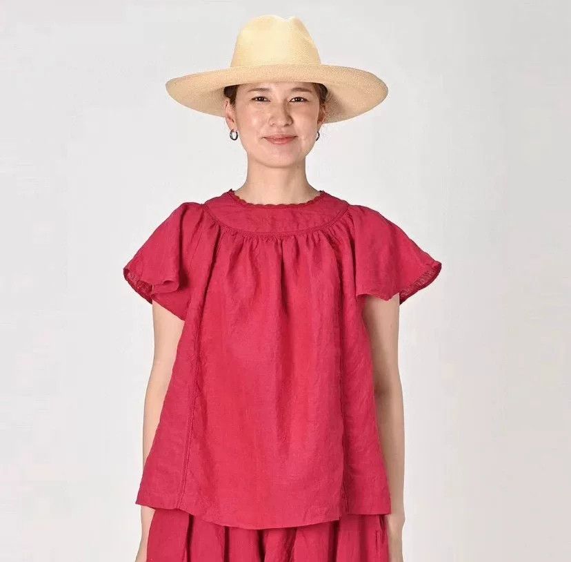 45rpm 45R 100% Linen Pink Short Sleeve Babydoll Top Size L / US 10 / IT 46 - 2 Thumbnail