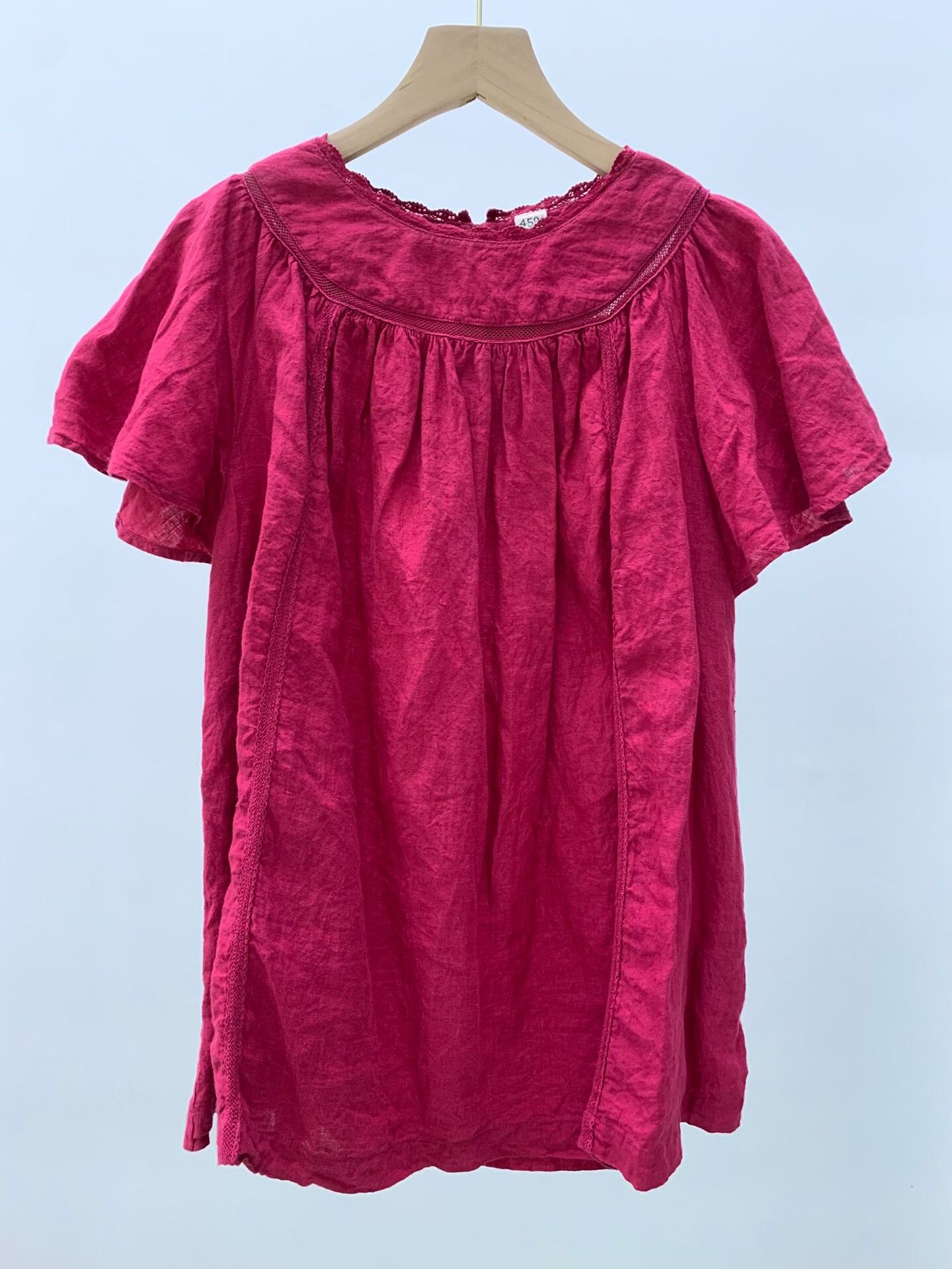 45rpm 45R 100% Linen Pink Short Sleeve Babydoll Top Size L / US 10 / IT 46 - 3 Thumbnail