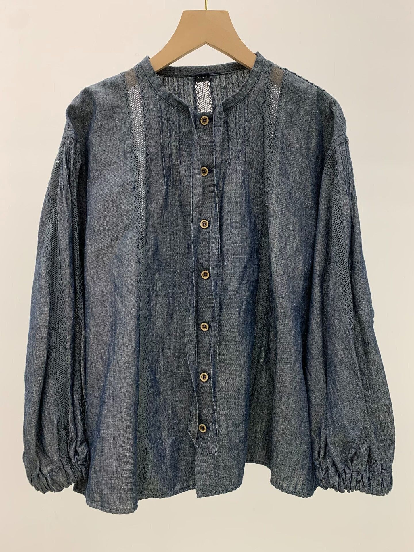 45rpm 45R Indigo Cotton-Linen Lace Shirt Size M / US 6-8 / IT 42-44 - 3 Thumbnail