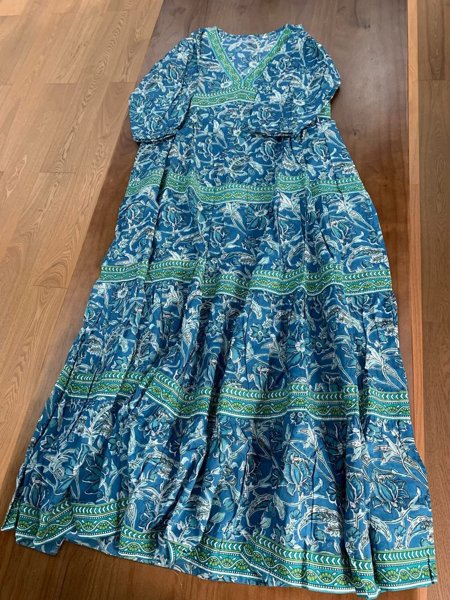 Other Indian Cotton Hand Block Print Green Dress Size M / US 6-8 / IT 42-44 - 2 Thumbnail