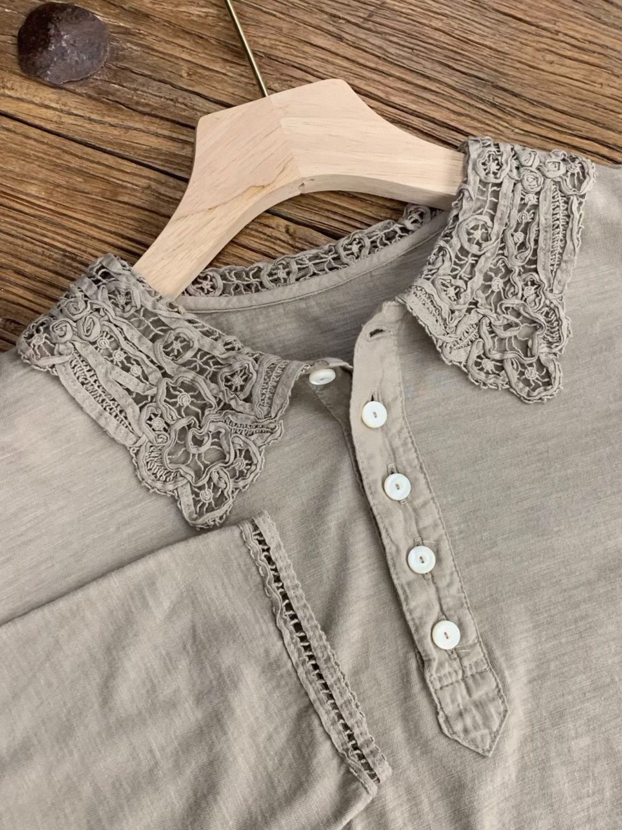 45rpm 45R New Gray Lace Polo Shirt Women's Size L / US 10 / IT 46 - 5 Thumbnail