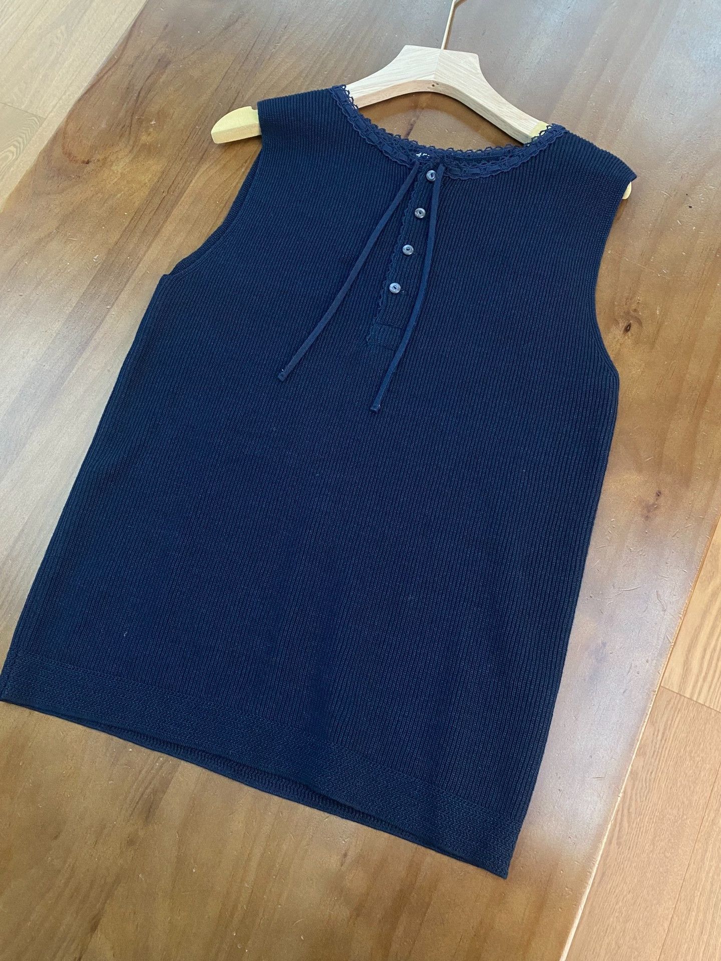 45rpm 45R Indigo Dyed Lace Collar Sleeveless Vest Size L / US 10 / IT 46 - 3 Thumbnail