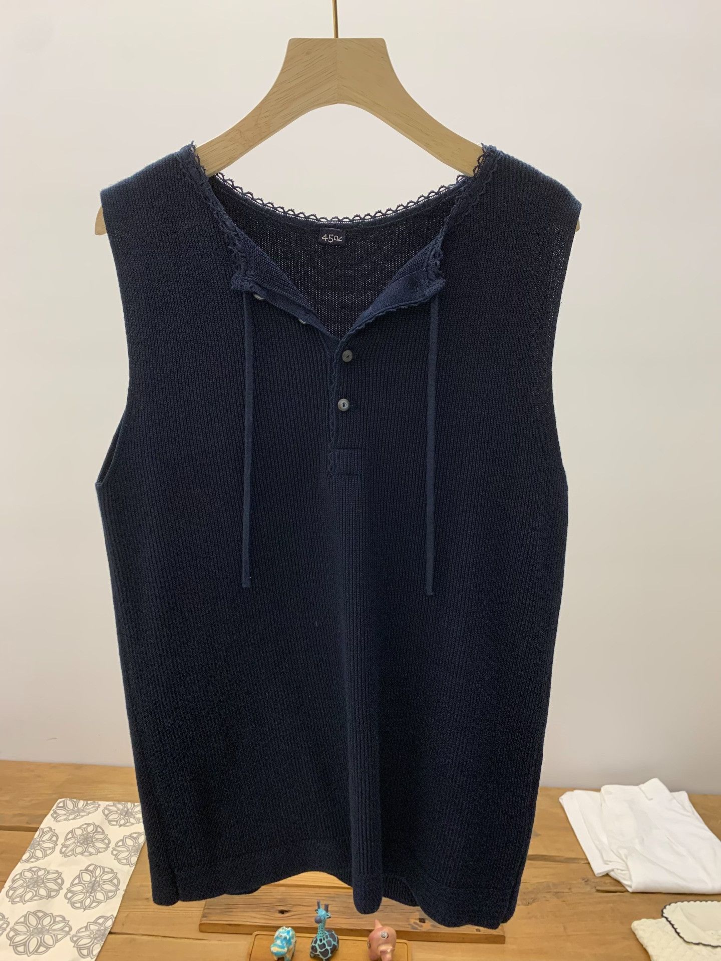 45rpm 45R Indigo Dyed Lace Collar Sleeveless Vest Size L / US 10 / IT 46 - 8 Thumbnail