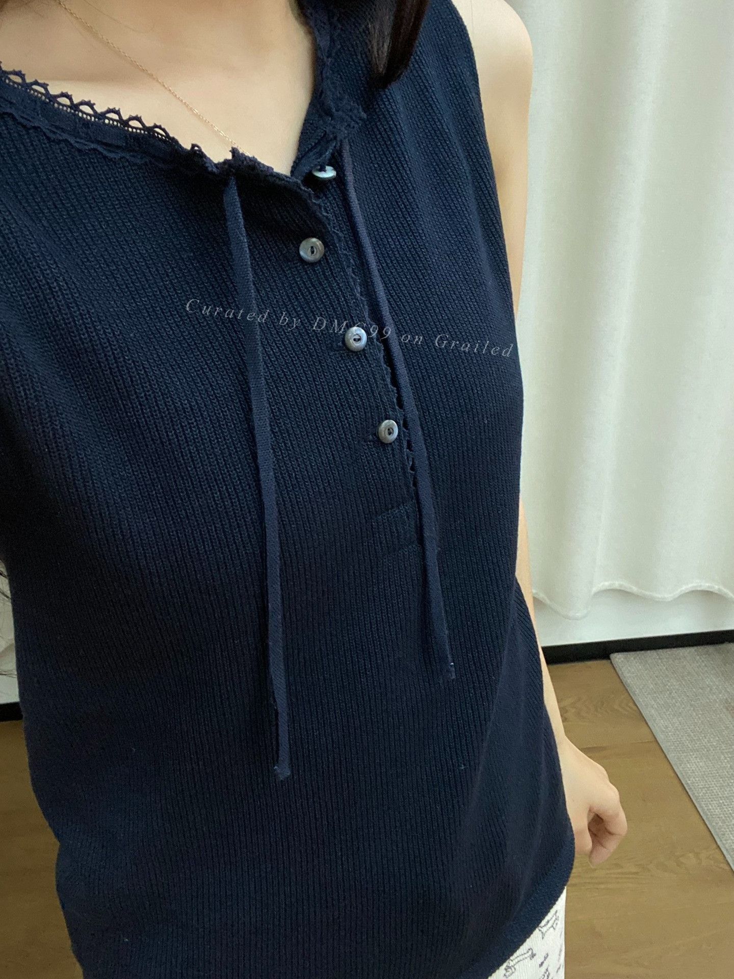 45rpm 45R Indigo Dyed Lace Collar Sleeveless Vest Size L / US 10 / IT 46 - 7 Thumbnail