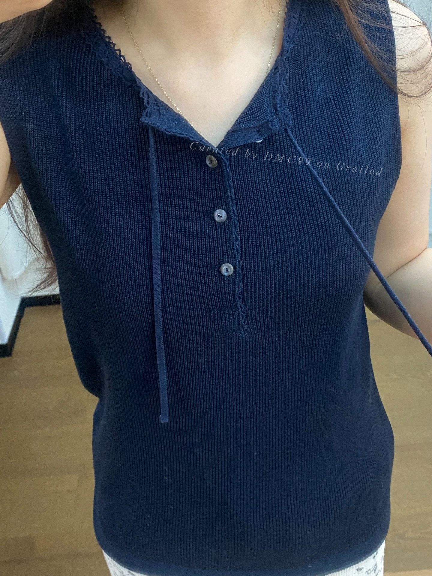 45rpm 45R Indigo Dyed Lace Collar Sleeveless Vest Size L / US 10 / IT 46 - 6 Thumbnail