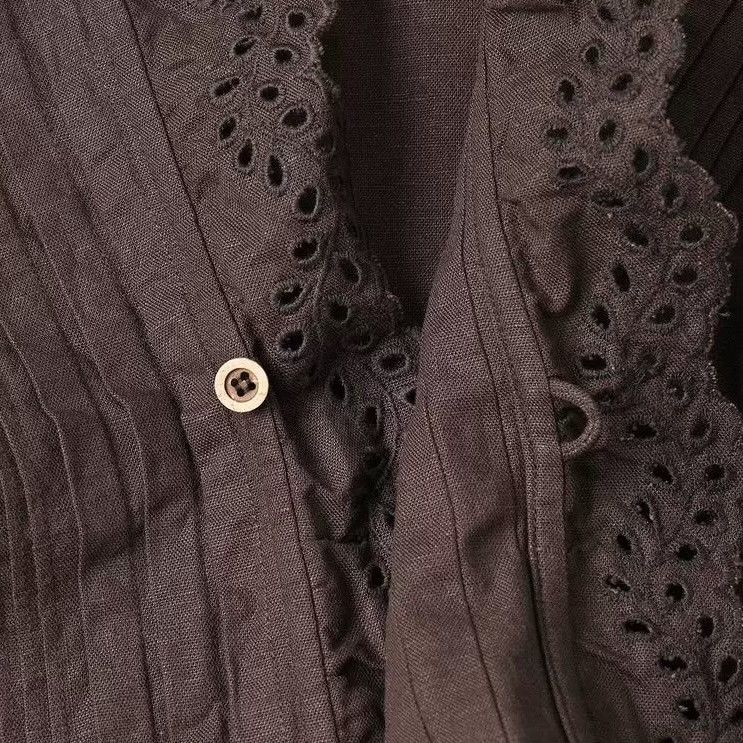 45rpm 45R Cotton-Linen Hollow-Out Pleated Shirt Coat Size L / US 10 / IT 46 - 6 Thumbnail