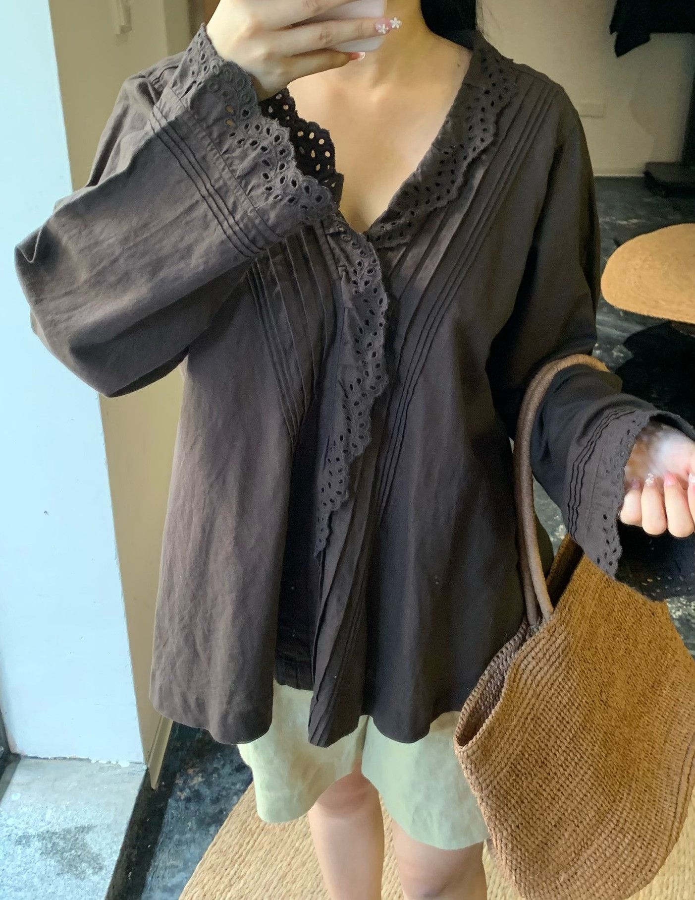 45rpm 45R Cotton-Linen Hollow-Out Pleated Shirt Coat Size L / US 10 / IT 46 - 9 Thumbnail