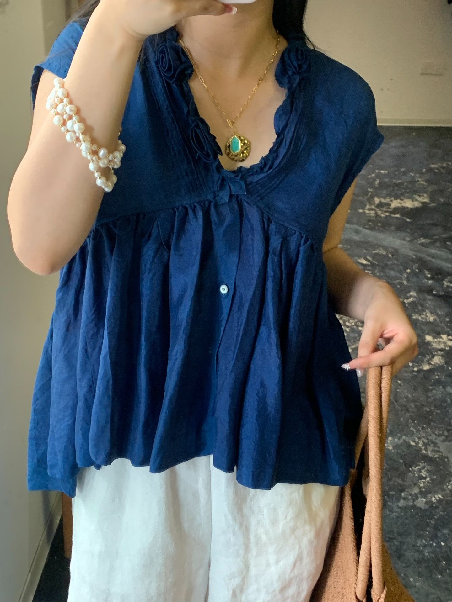 45rpm 45R Indigo Silk Sleeveless Top Size M / US 6-8 / IT 42-44 - 9 Thumbnail