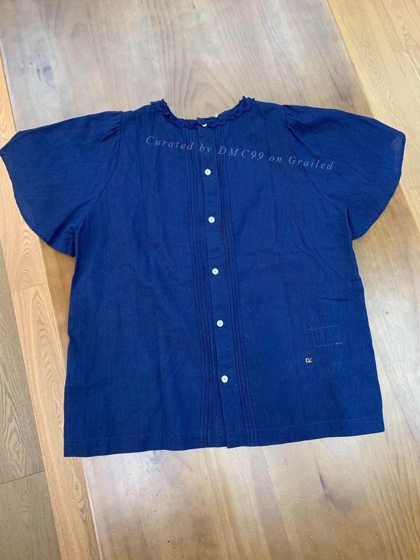 45rpm 45R Blue Dyed Cotton Textured Shirt Size XL / US 12-14 / IT 48-50 - 3 Thumbnail