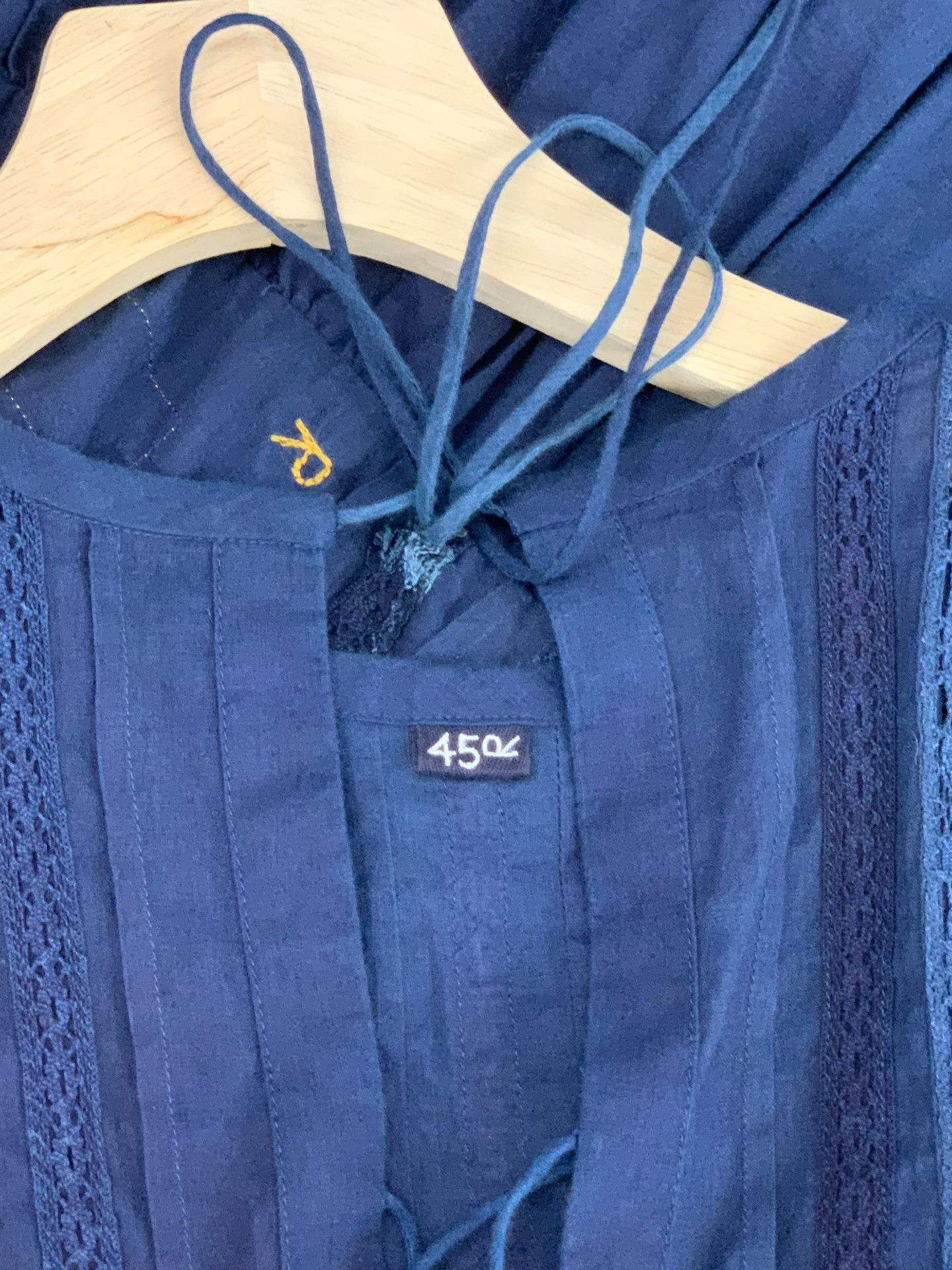 45rpm 45R Indigo Lace Tie Blouse Size M / US 6-8 / IT 42-44 - 3 Thumbnail