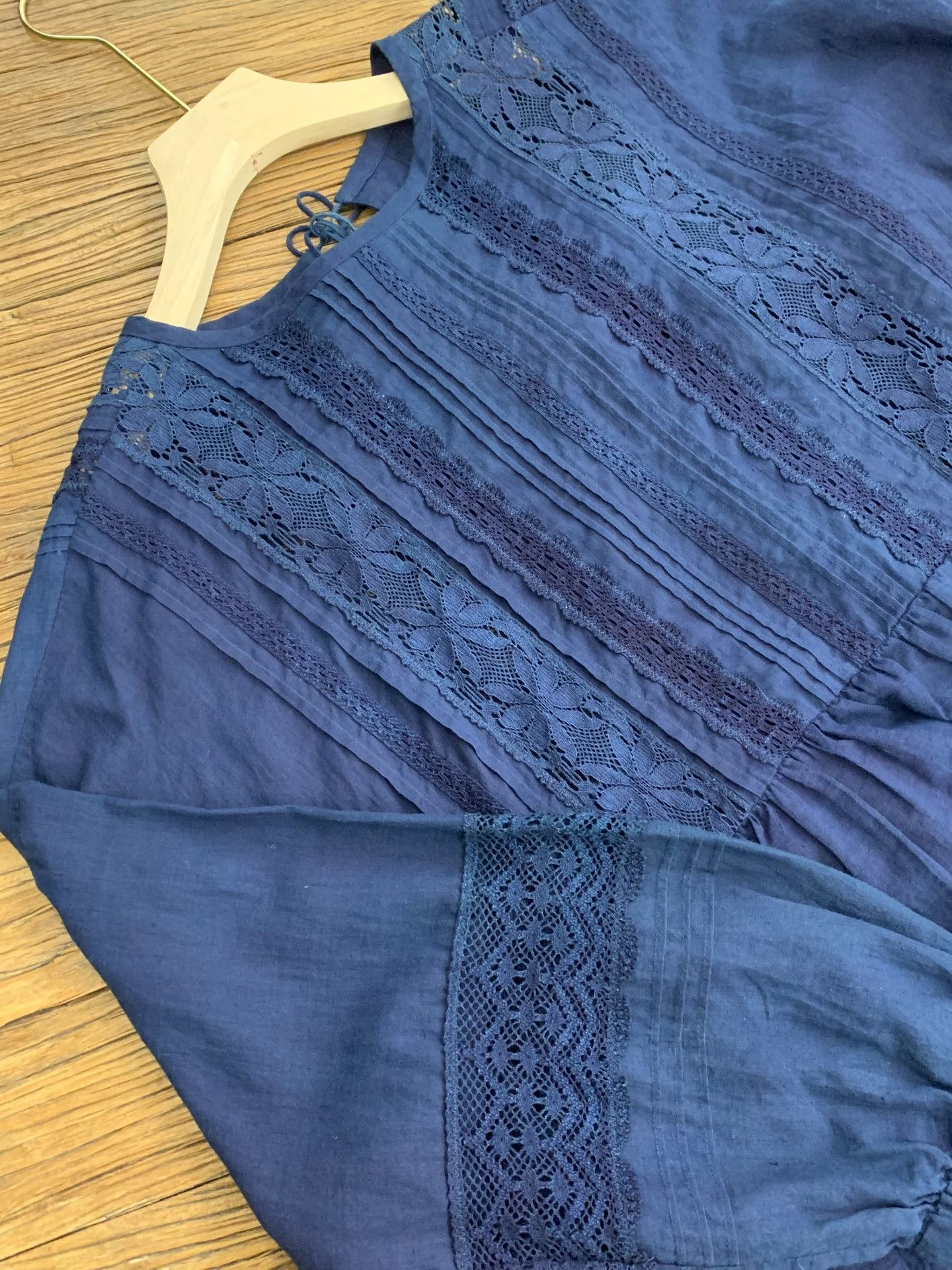 45rpm 45R Indigo Lace Tie Blouse Size M / US 6-8 / IT 42-44 - 4 Thumbnail