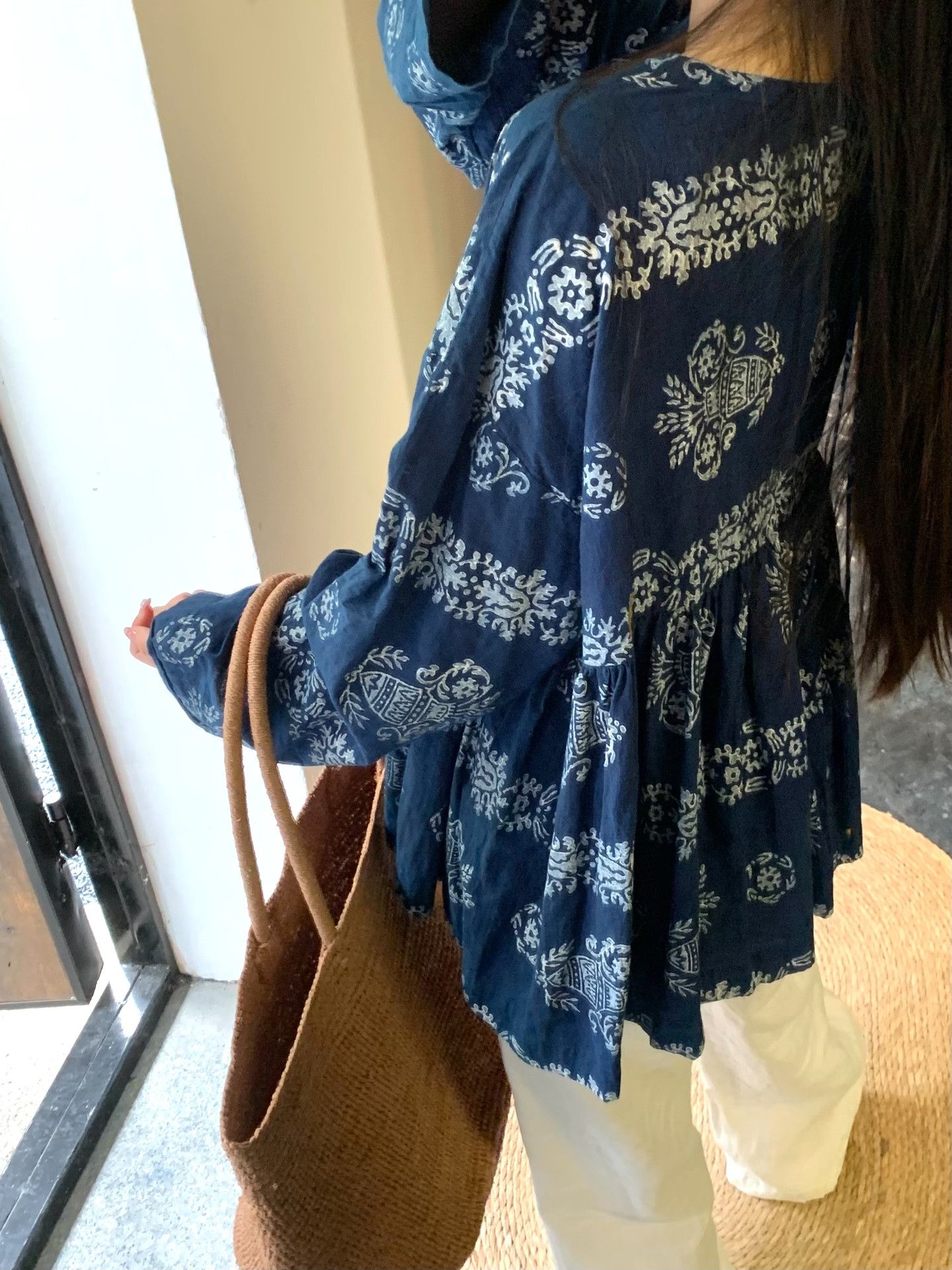 45rpm 45R Indigo Print Crewneck Babydoll Top Size M / US 6-8 / IT 42-44 - 9 Thumbnail