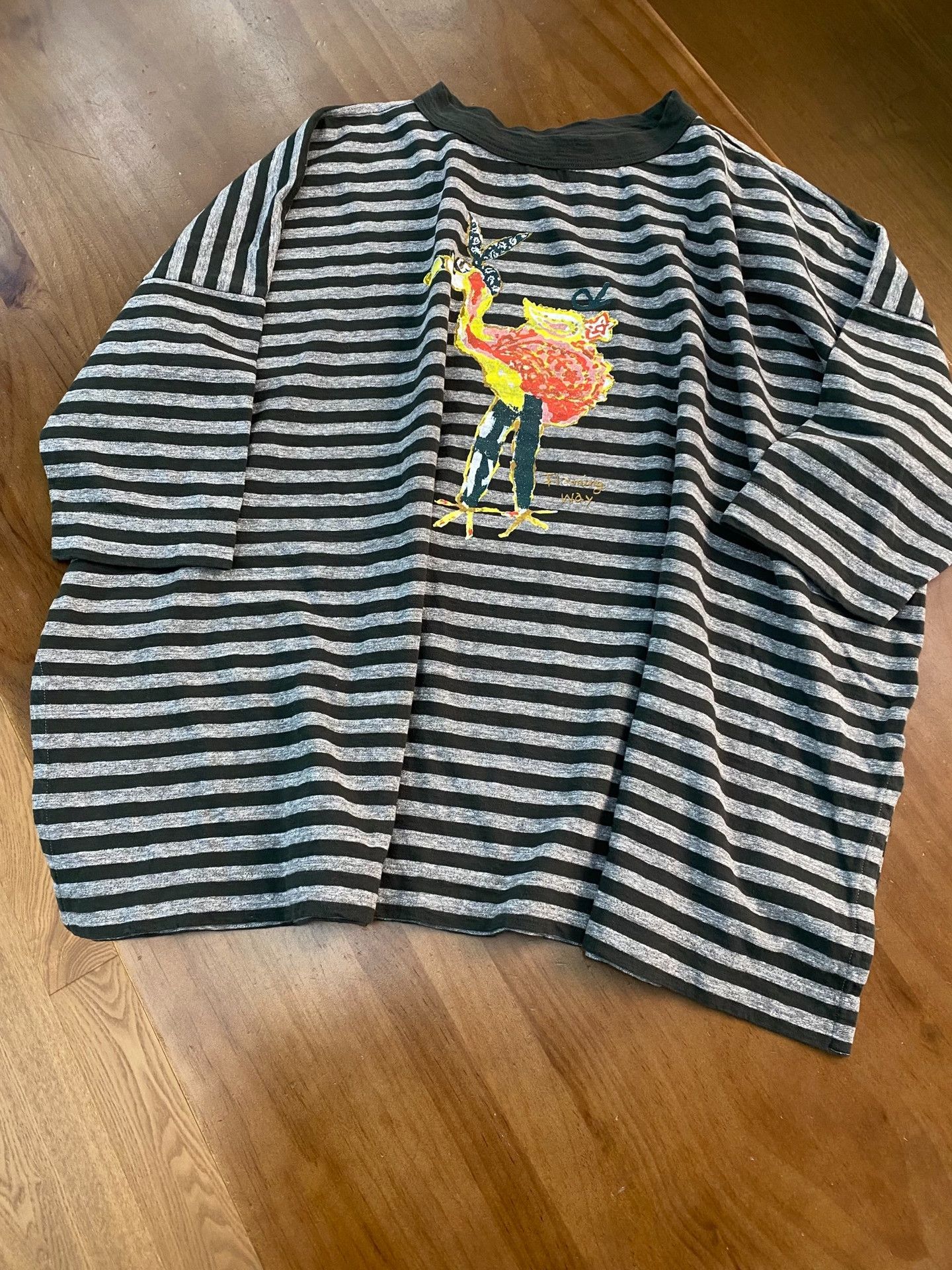 45rpm 45r Flamingo Loose Cotton Stripe T-shirt Size M / US 6-8 / IT 42-44 - 3 Thumbnail