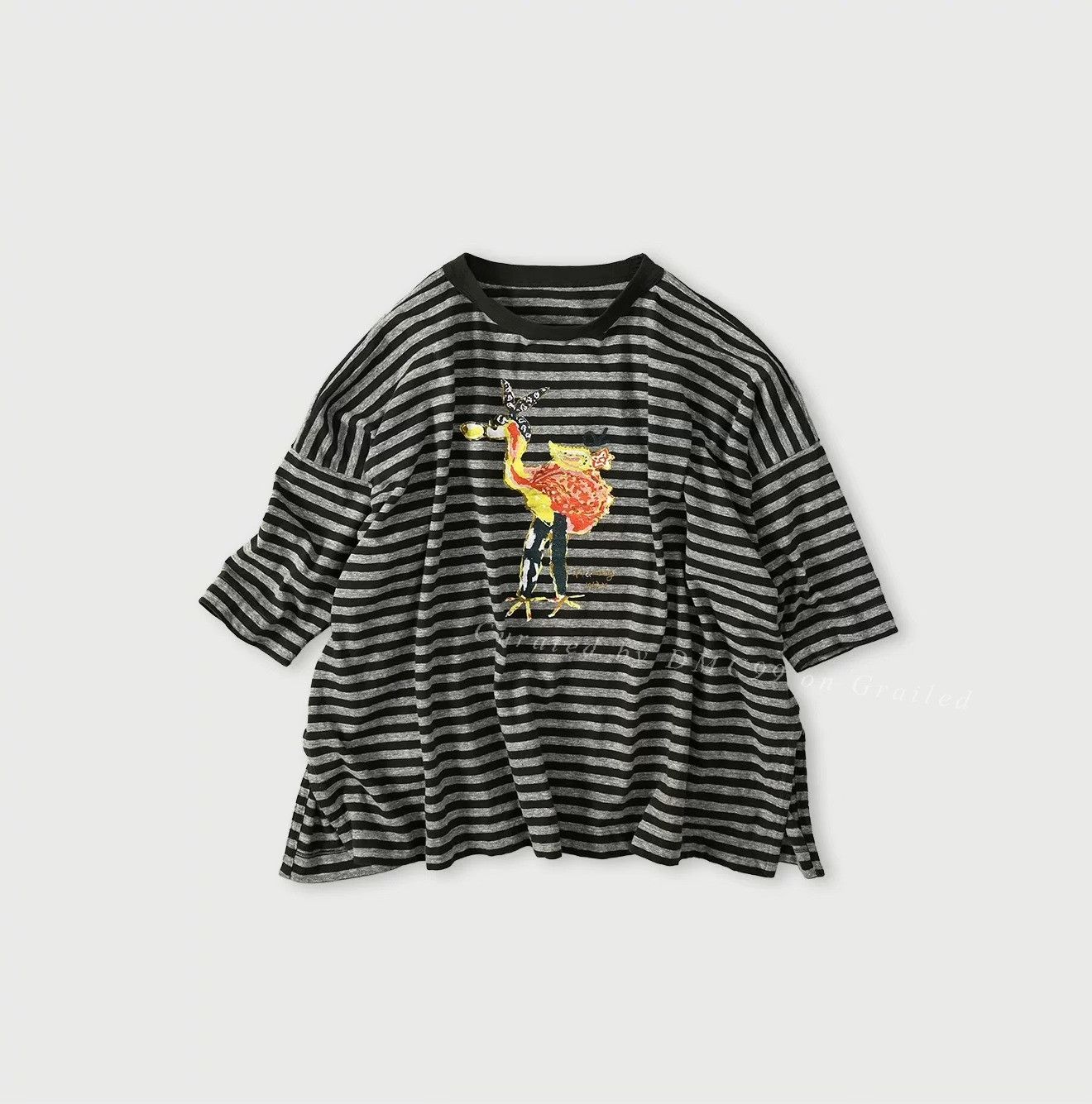 45rpm 45r Flamingo Loose Cotton Stripe T-shirt Size M / US 6-8 / IT 42-44 - 2 Thumbnail