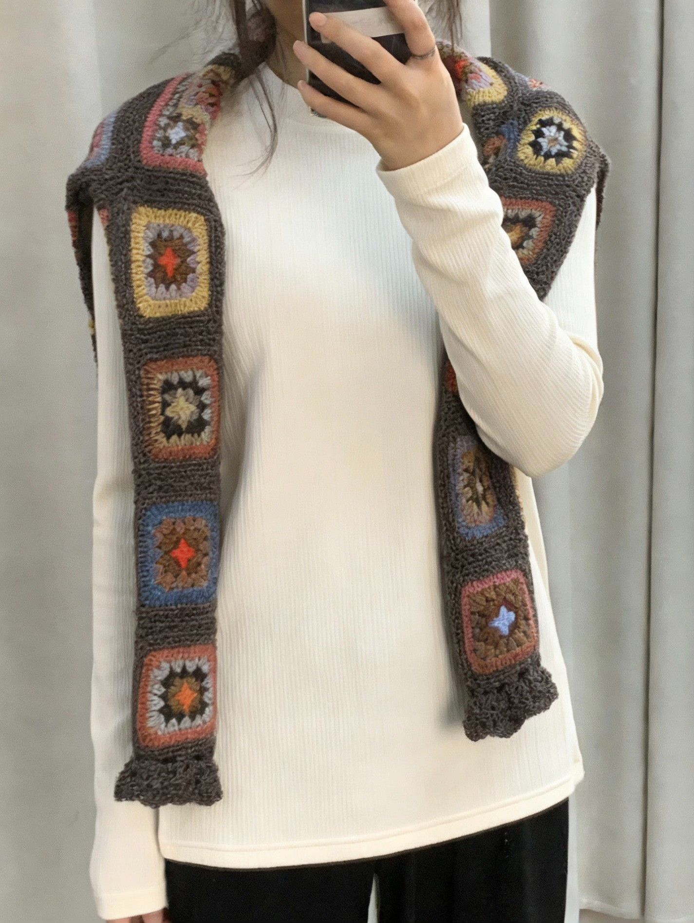 45rpm 45r Hand-Knitted Color Block Shawl Scarf Size ONE SIZE - 7 Thumbnail