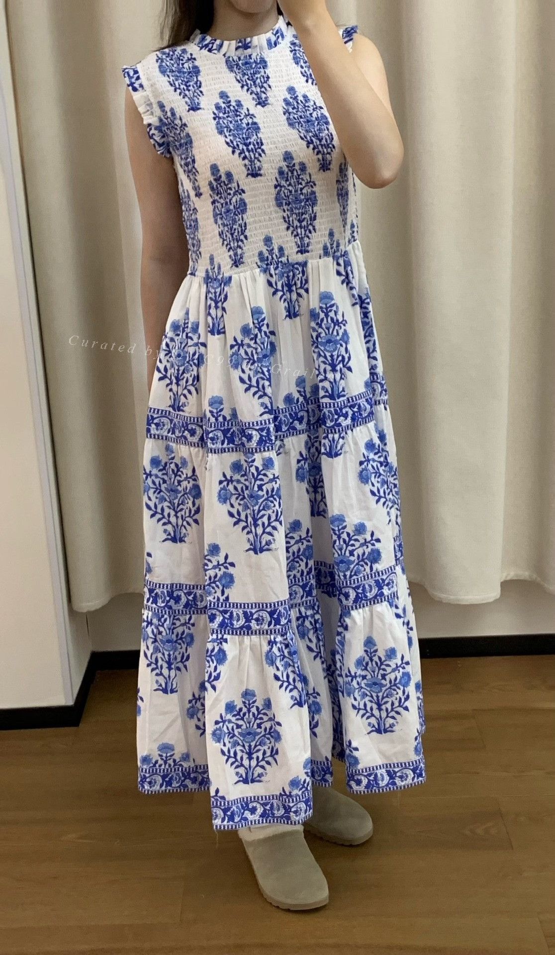 Other New Indian Hand Block-Dyed Sleeveless Blue Floral Dress Size L / US 10 / IT 46 - 7 Thumbnail