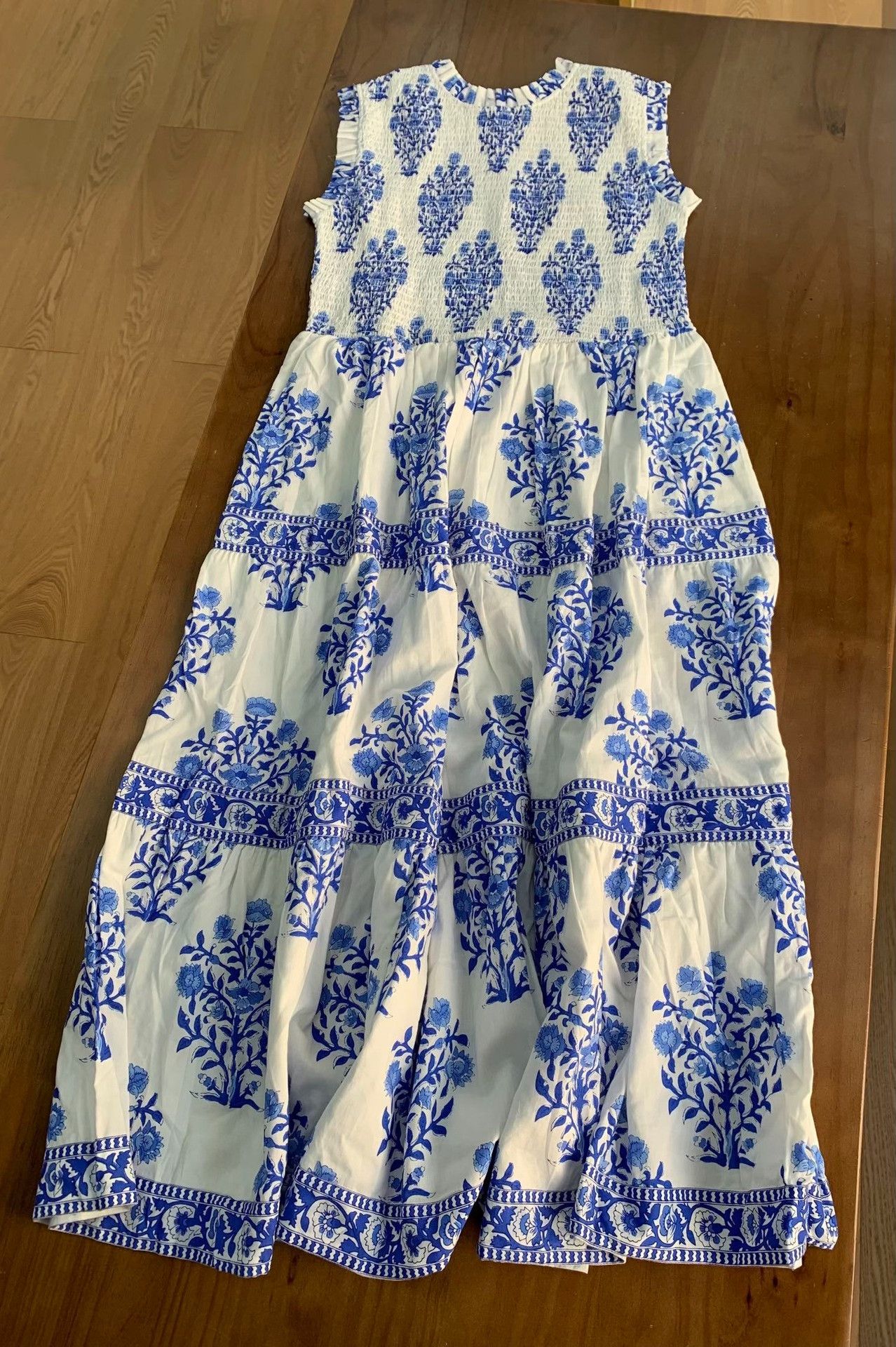 Other New Indian Hand Block-Dyed Sleeveless Blue Floral Dress Size L / US 10 / IT 46 - 2 Thumbnail