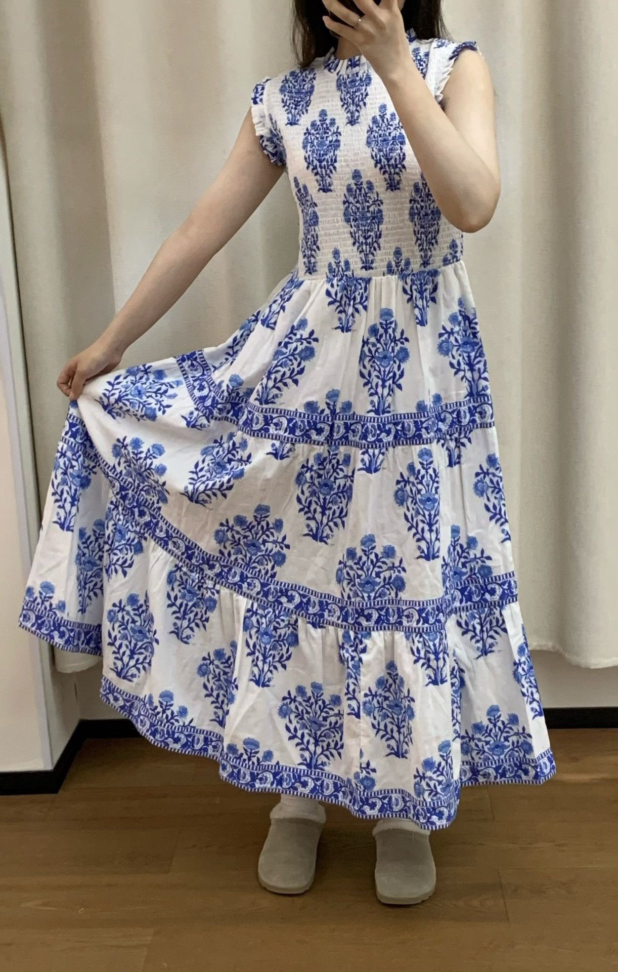 Other New Indian Hand Block-Dyed Sleeveless Blue Floral Dress Size L / US 10 / IT 46 - 8 Thumbnail