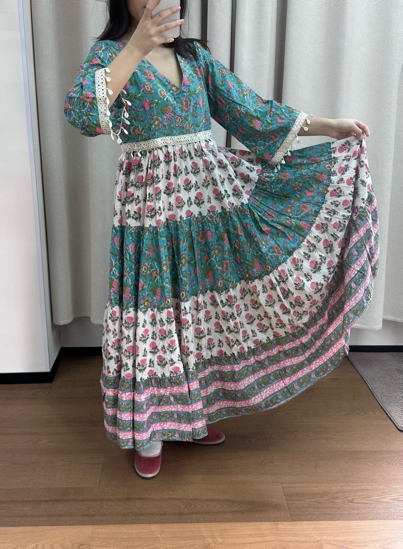 Other Indian Hand-Dyed Floral Patchwork Dress Size M / US 6-8 / IT 42-44 - 8 Thumbnail