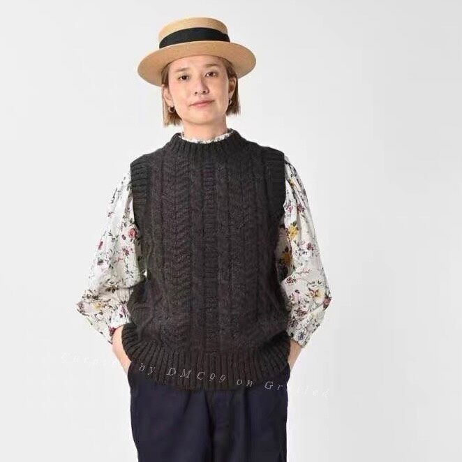 45rpm 45R Irish Cable Women's Cashmere Vest Size M / US 6-8 / IT 42-44 - 3 Thumbnail