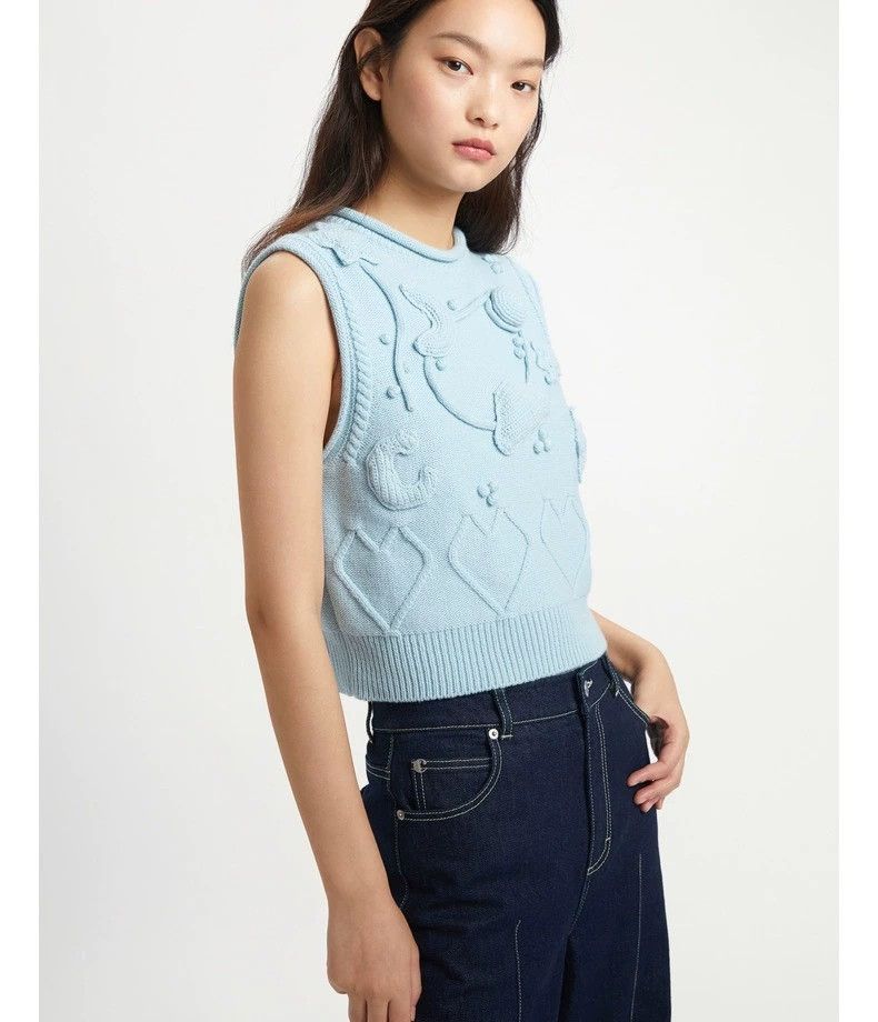 Carven CARVEN Women's Wool Star-Moon Crochet Vest Size M / US 6-8 / IT 42-44 - 2 Thumbnail