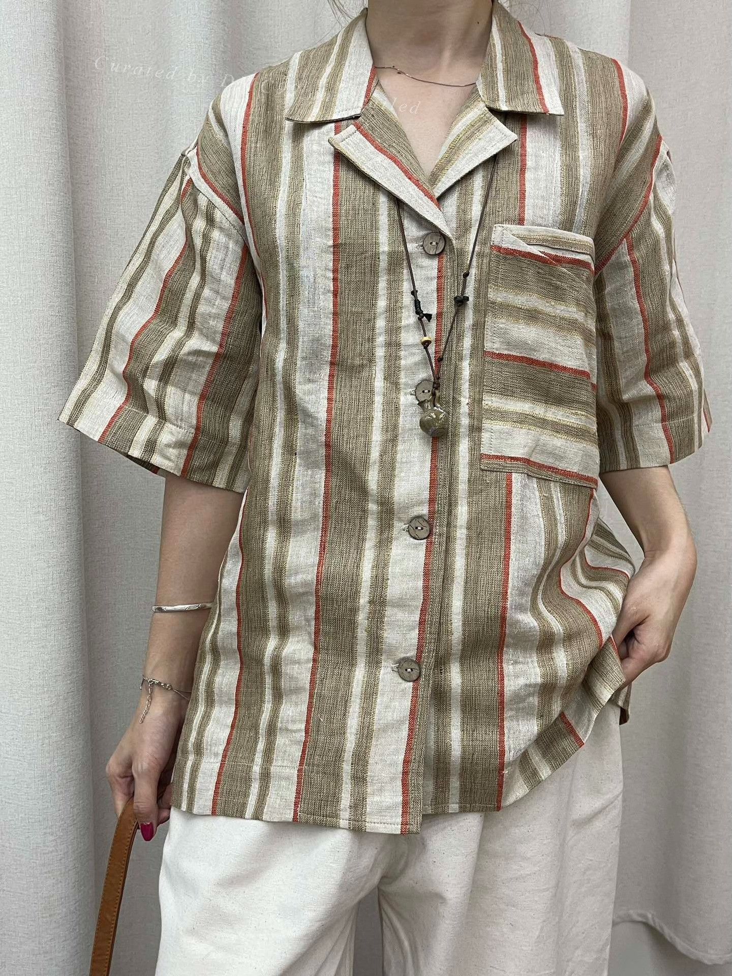 Other Silk-Linen Stripe Short-Sleeve Shirt Size M / US 6-8 / IT 42-44 - 2 Thumbnail