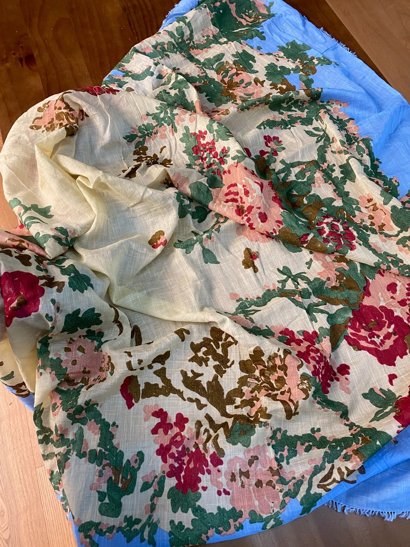 Other Retro Blue Floral Frayed Scarf Size ONE SIZE - 2 Thumbnail