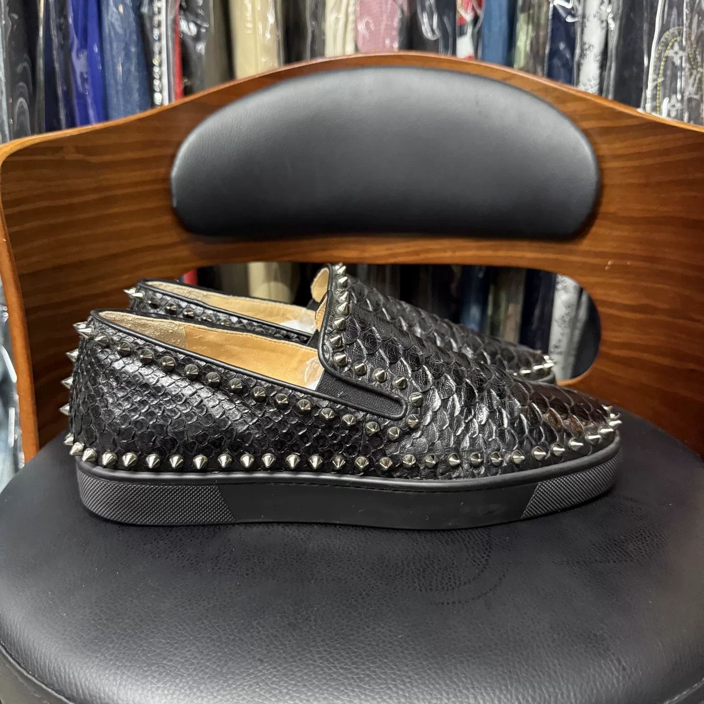 Christian Louboutin Christian Louboutin Black Python Red Sole Slip-On Size US 8 / IT 38 - 4 Thumbnail