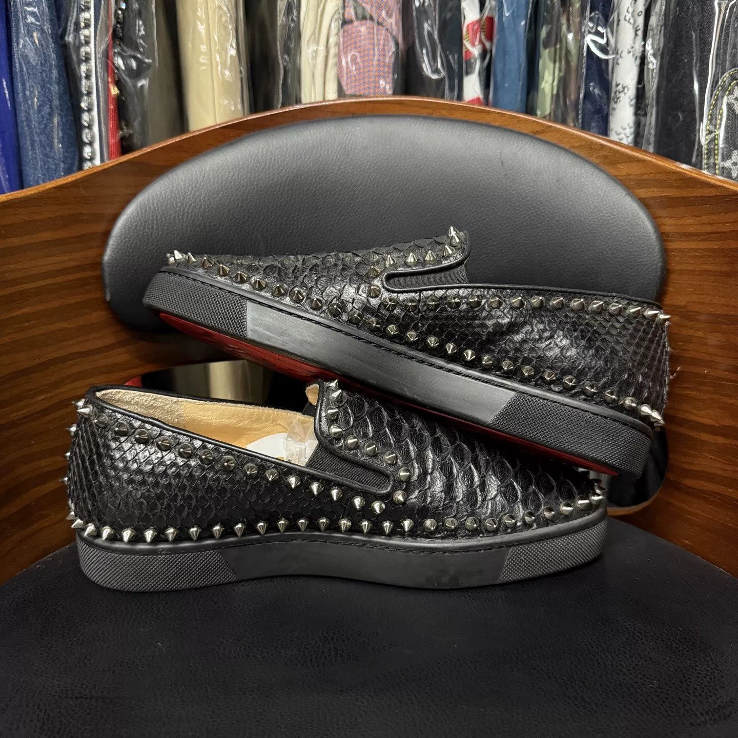 Christian Louboutin Christian Louboutin Black Python Red Sole Slip-On Size US 8 / IT 38 - 7 Thumbnail