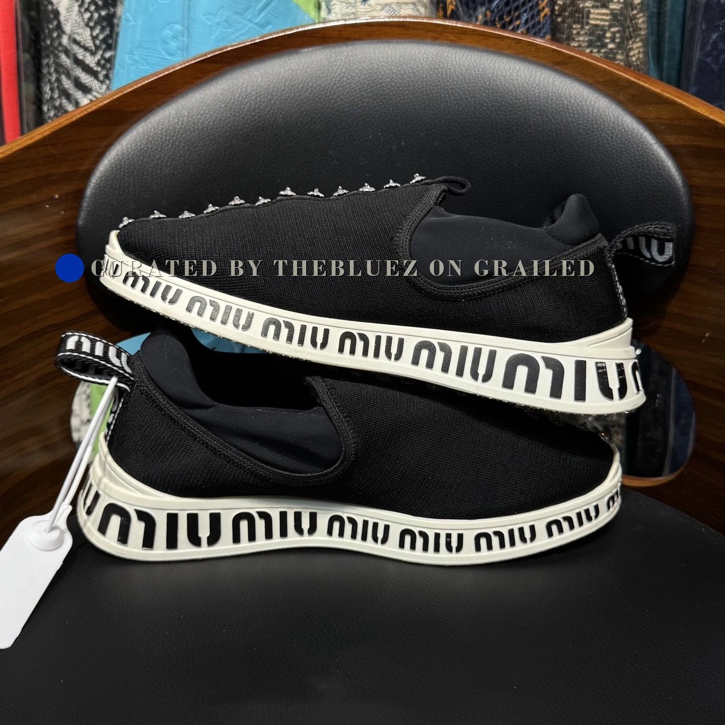 Miu Miu Miu Miu Diamond-Embellished Black Casual Shoes Size US 6 / IT 36 - 7 Thumbnail