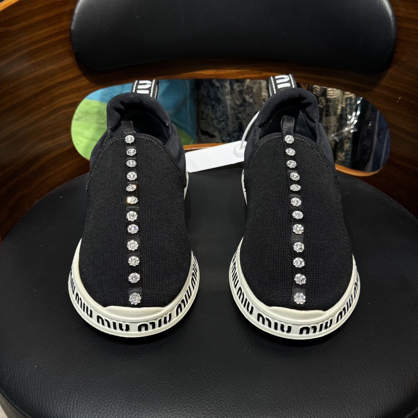 Miu Miu Miu Miu Diamond-Embellished Black Casual Shoes Size US 6 / IT 36 - 2 Thumbnail