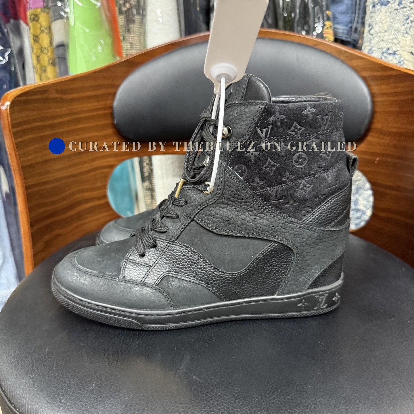 Louis Vuitton LV Black Embossed Print Platform Boots Size US 5 / IT 35 - 6 Thumbnail