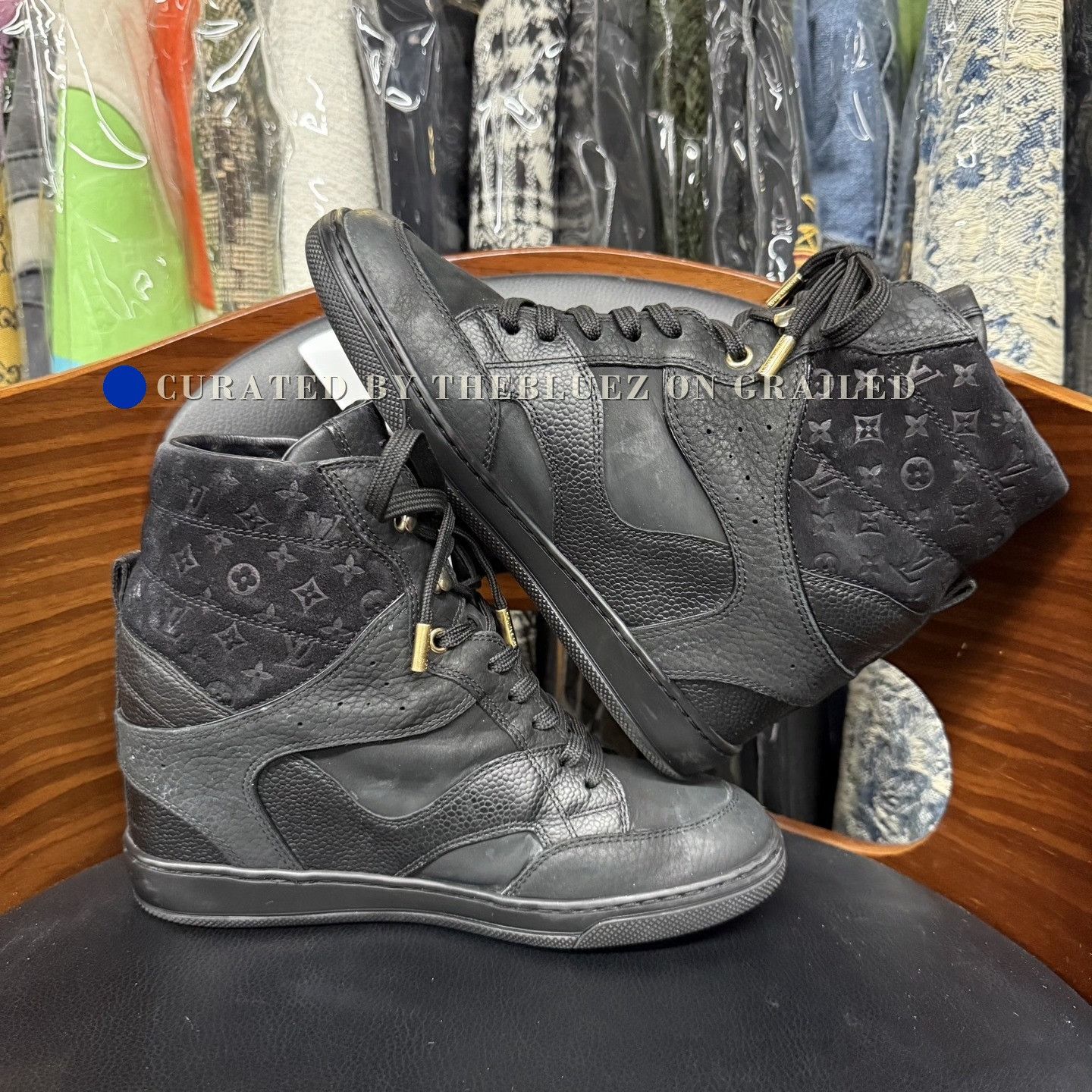 Louis Vuitton LV Black Embossed Print Platform Boots Size US 5 / IT 35 - 7 Thumbnail