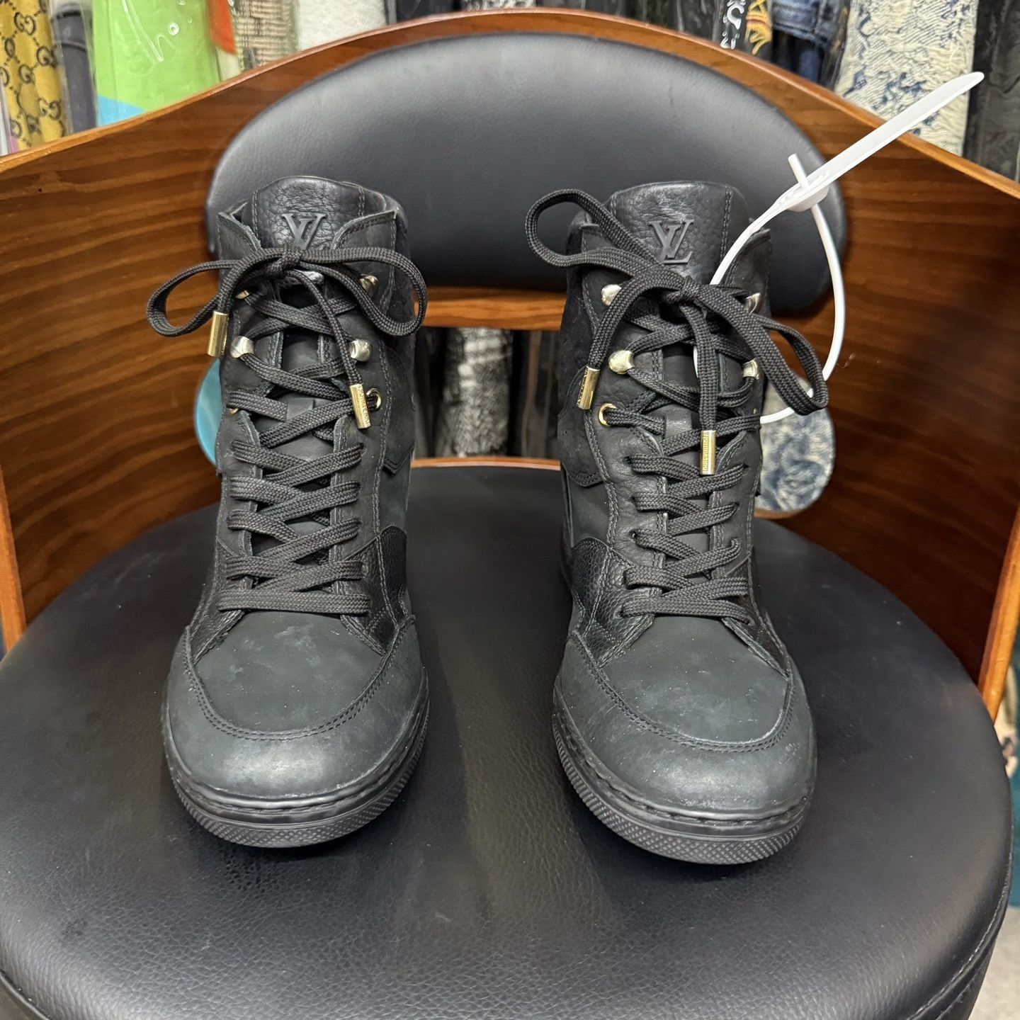 Louis Vuitton LV Black Embossed Print Platform Boots Size US 5 / IT 35 - 2 Thumbnail